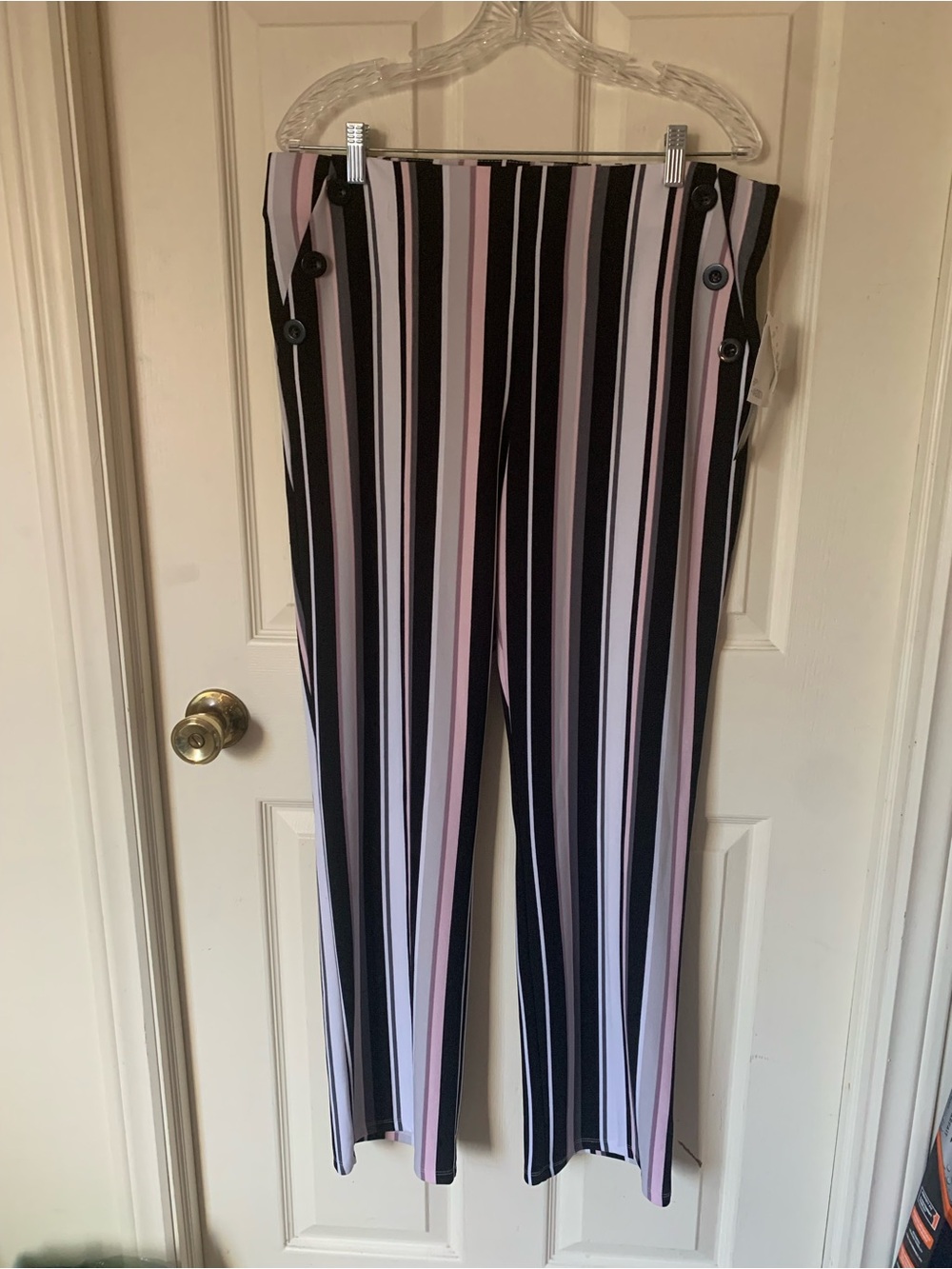 89th & Madison Vertical Stripe High-Waist Wide-Leg Pants - Pink, Black & White